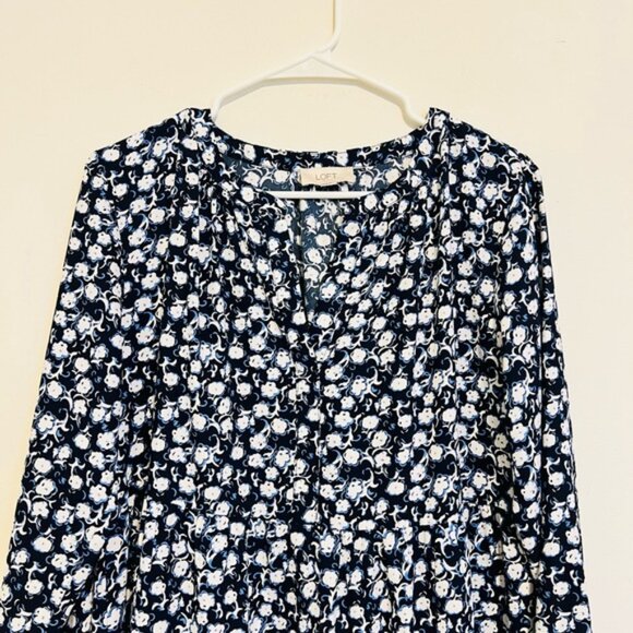 2/$25 LOFT - Blue & White Floral Long Sleeve Dress - Picture 3 of 8